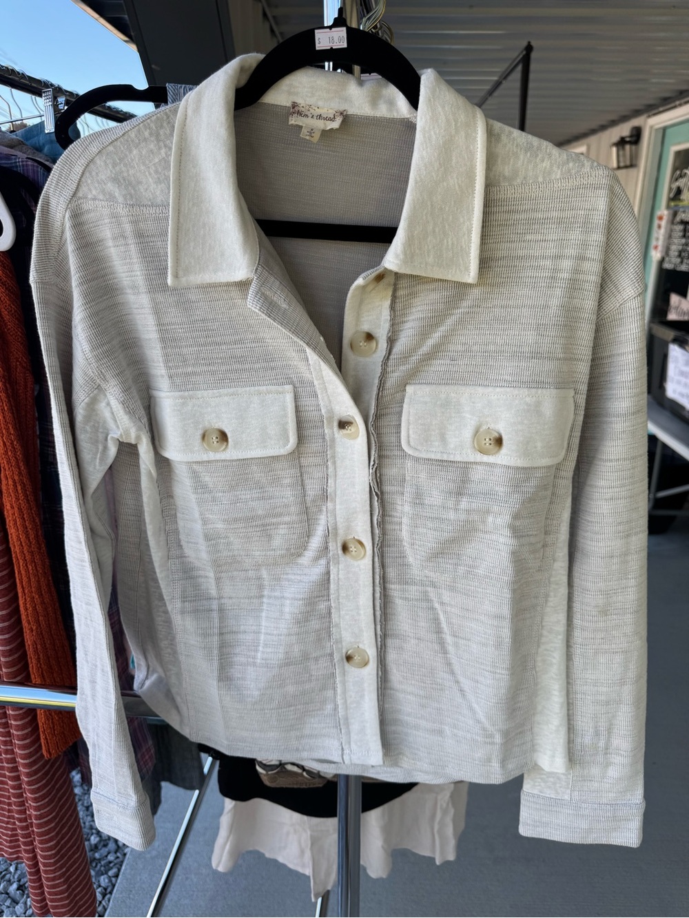 Hem & Thread Cream Button-Up Utility Jacket with Chest Pockets